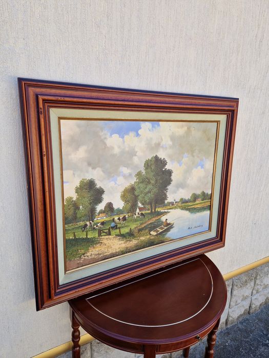 Уникална антикварна белгийска картина масло върху платно