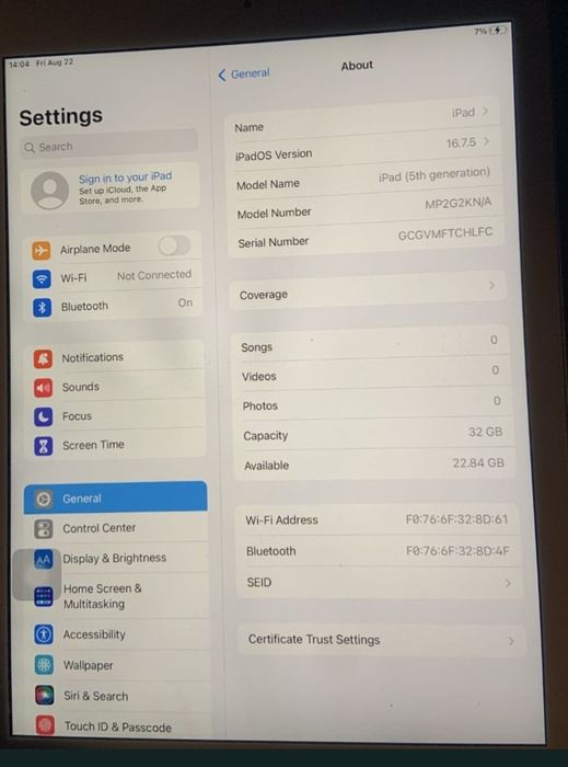 Vand Ipad gen 5 A1822 2017 URGENT!!