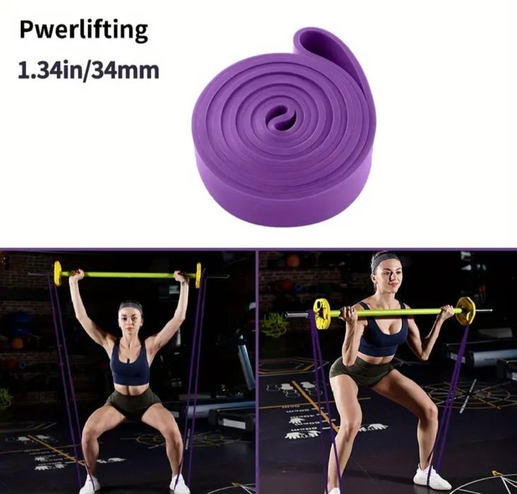 Лилав плосък ластик фитнес до 45 кг тренировки йога стречинг упражнени