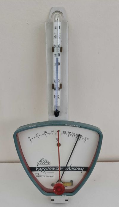Стар метален хигрометър и термометър WSZ Kraukow Poland