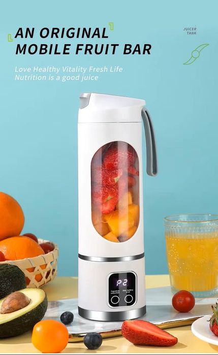 Blender Portabil Personal 450 ml – Reincarcabil USB Tip-C, 3 Viteze, Lama din Otel Inoxidabil Ideal pentru Smoothie-uri, Sucuri si Shake-uri Proteice