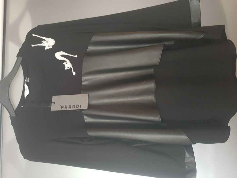 Уникален, бутиков топ PHARDI- комбинация плат и кожа