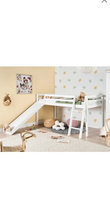 Pat de lemn pentru copii cu topogan