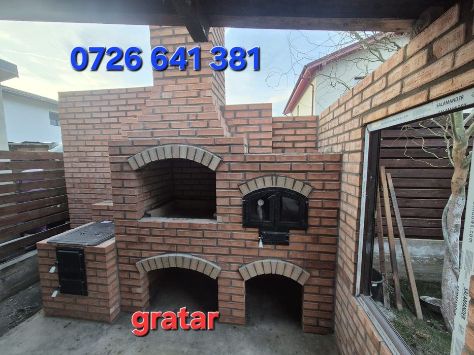 Gratar rustic de cărămidă plita țărănească cuptor de pâine afumături masă de lucru și ghiuveta