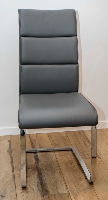 Scaune dining cu picior metalic (chrom) din piele ecologica gri