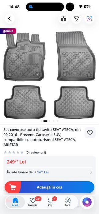 Covorașe și tăviță portbagaj Seat Ateca - SH stare bună - 240 lei redus