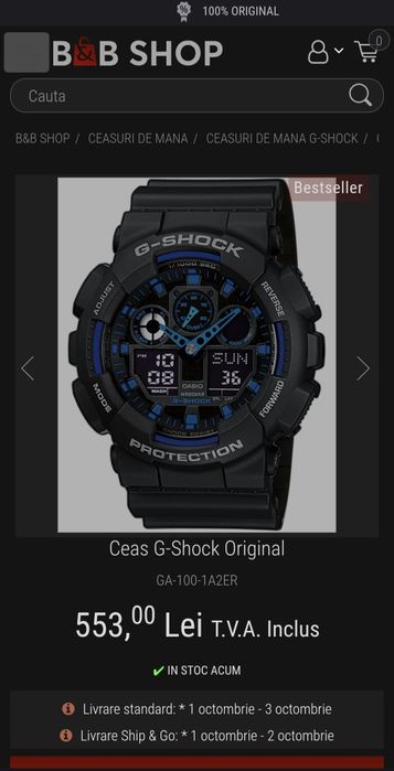 Casio G-Shock GA-100-1A2ER; ORIGINAL, acte, sigilat.