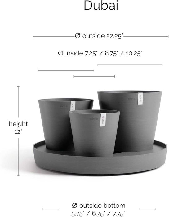 Комплект самополиващи саксии Ecopots Dubai 3 броя и подложка с колелца