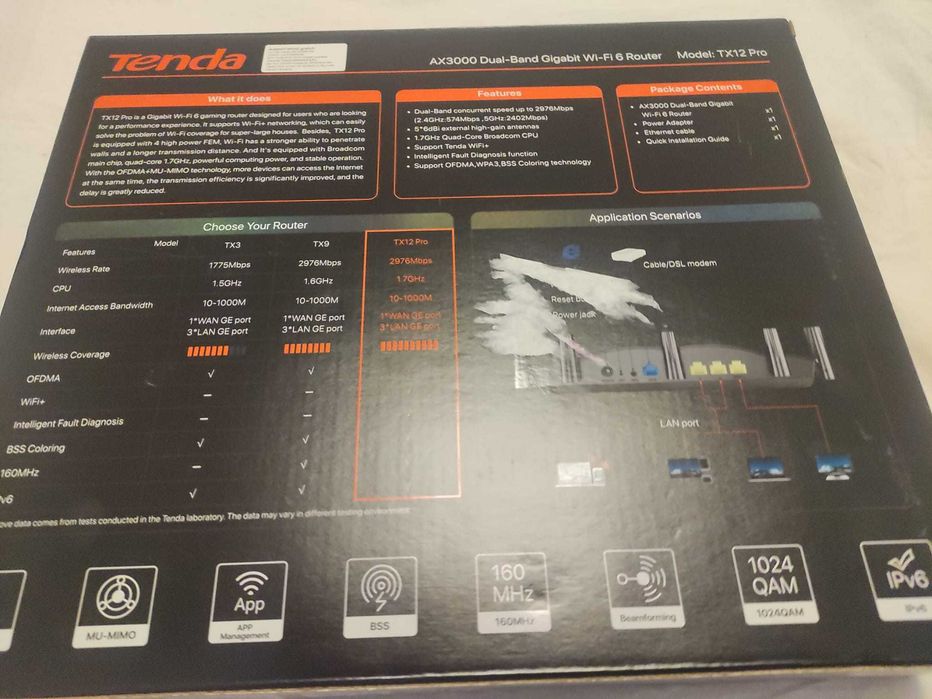 Router  Tenda TX12 PRO, AX3000, Wi-Fi 6, Gigabit Dual-Band 5 antene