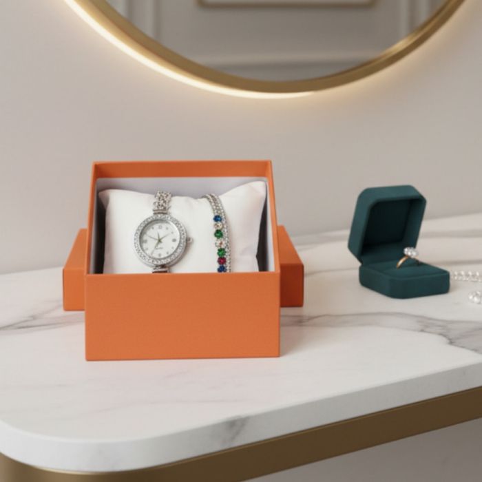Дамски комплект часовник с гривна – елегантен подарък в луксозна кутия