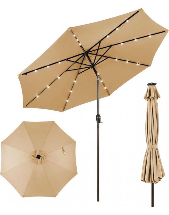 Чадър градински с чупещо рамо и 24 LED светлини