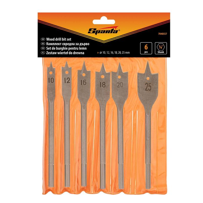 Свредла за дърво плоски 10,12,16,18,20,25мм,6бр. - SPARTA 7040557