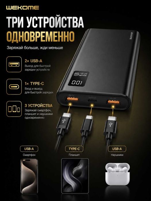 Повер банк Wekome(Remax) WP121  22,5W, 10000Mah, PD гарантия качества