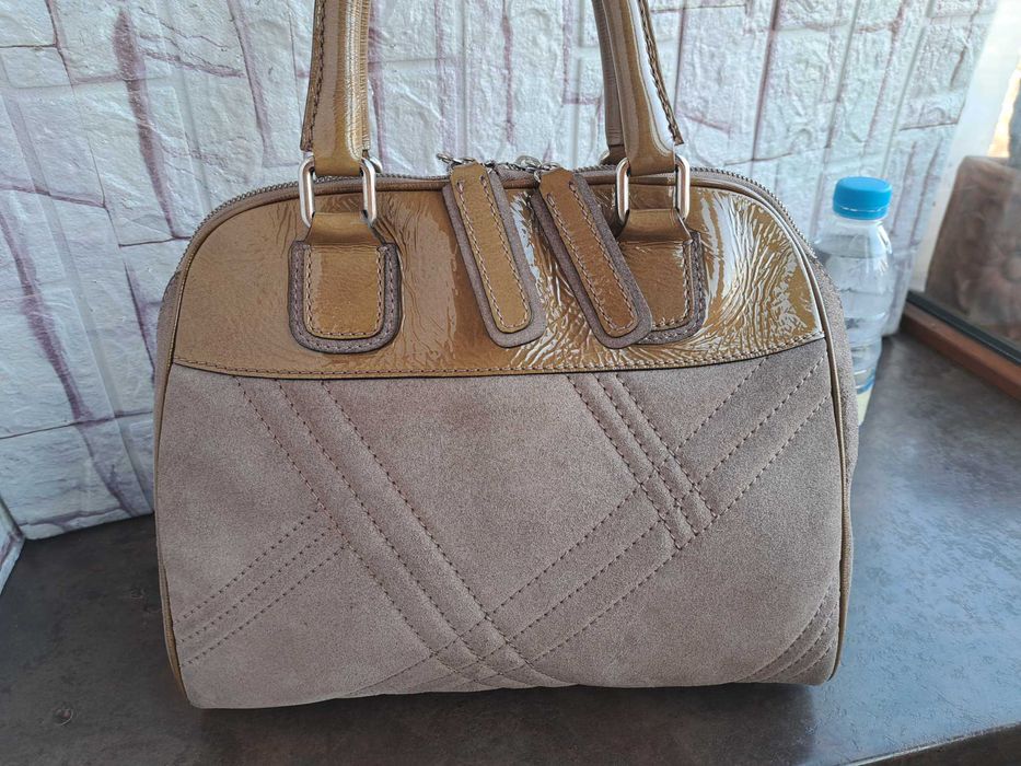 дамска чанта,Christian Berg,бежова кожена чанта-естествена кожа