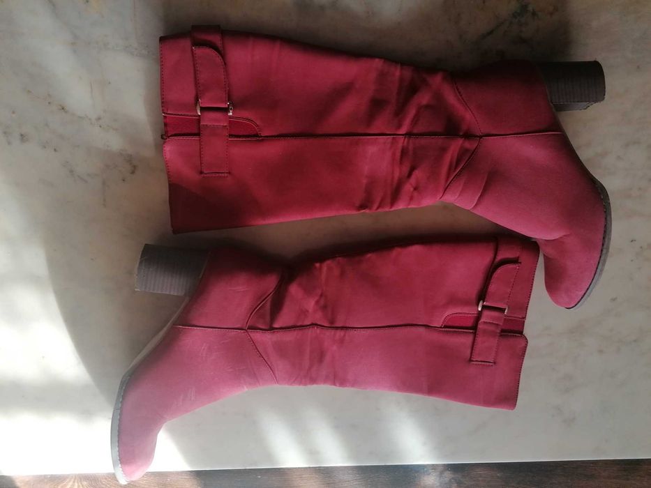 Високи дамски ботуши - среден ток, цвят "корал"