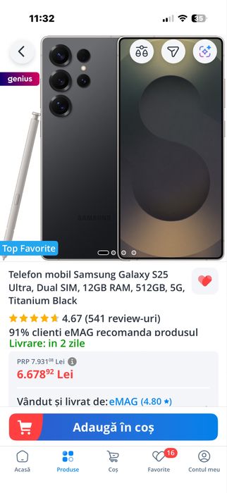 Samsung Galaxy S25 Ultra de 512gb black titanium , NOU, sigilat