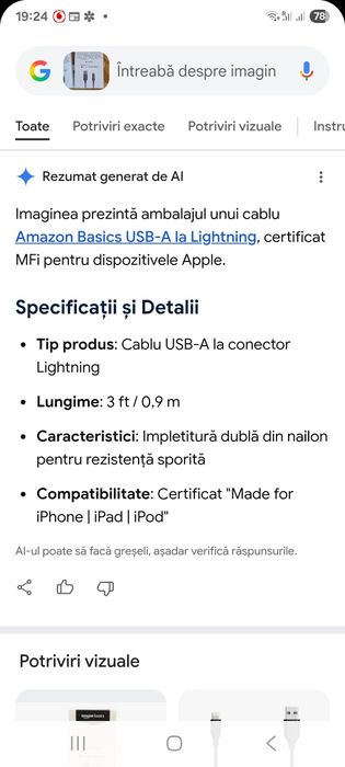 Cablu USB-A , iPhone, iPad,iPod Amazon Basics ,împletitură dublă din nailon