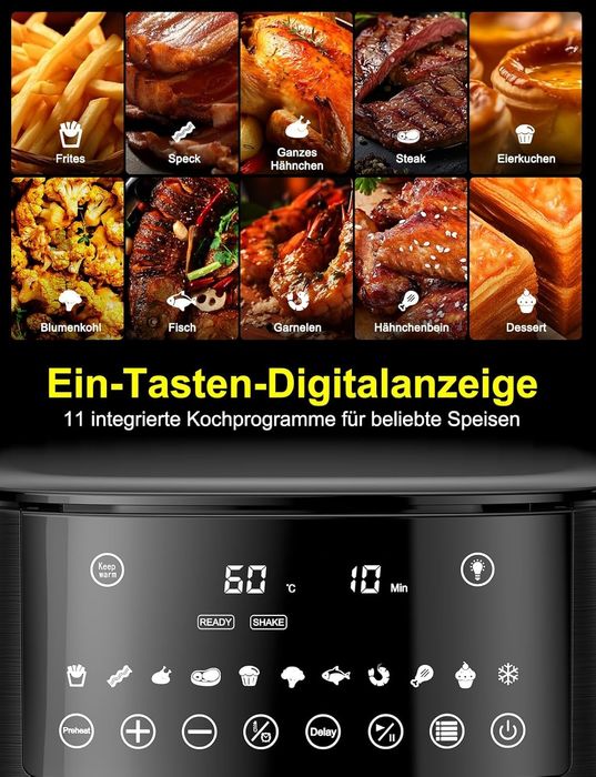Фритюрник с горещ въздух (Air Fryer) XXL 7.2 литра с прозорец за наблю