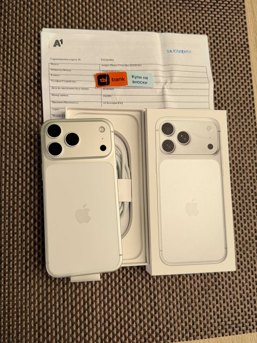 НОВ! 512GB! 24М ГАР.  iPhone 17 Pro Max Лизинг от 49€/мес Silver - бял сив