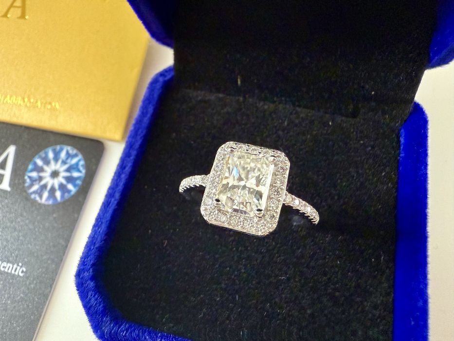 Сребро S925 Сребърен пръстен с камък Мойсанит 2ct Диамант с Сертификат