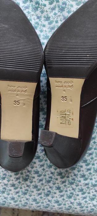 Pantofi piele maro mărime 22,5cm, cu toc comod, noi fără etichetă