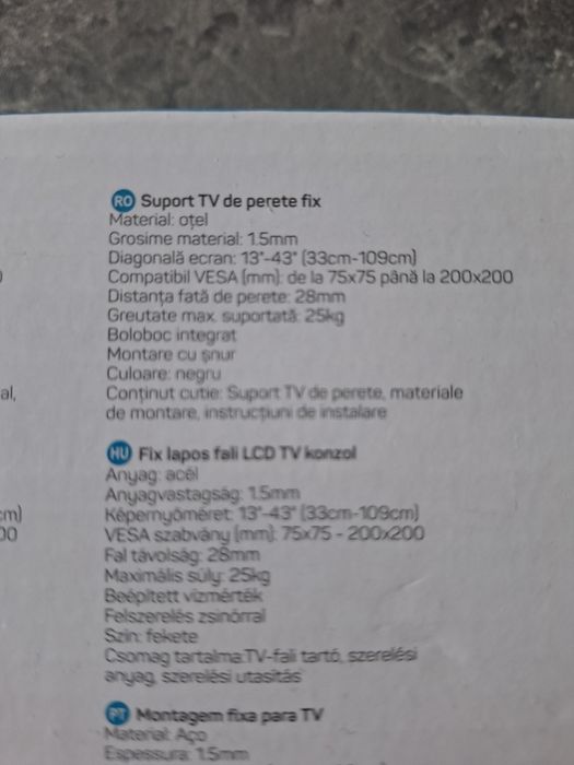 Suport tv de perete fix