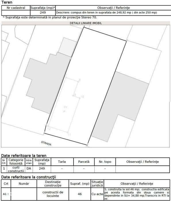 Teren 250 mp, deschidere 10m, Antiaeriana, casa demolabila