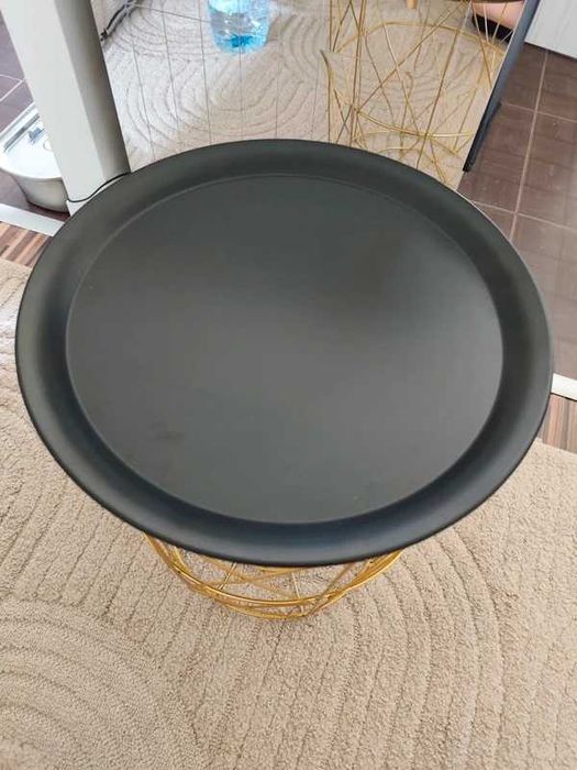 Masuta Masa de cafea Metalica / Noptiera / Cos Depozitare 44 x 32 x 39 cm, Metal Auriu Antichizat cu negru