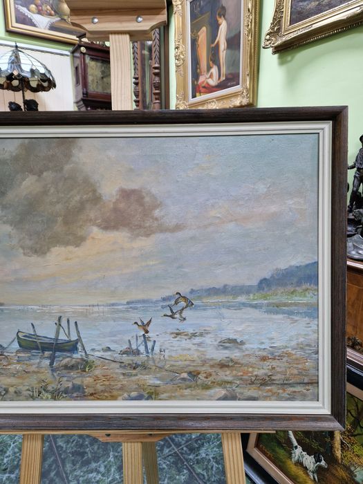 Страхотна антикварна белгийска картина масло върху платно