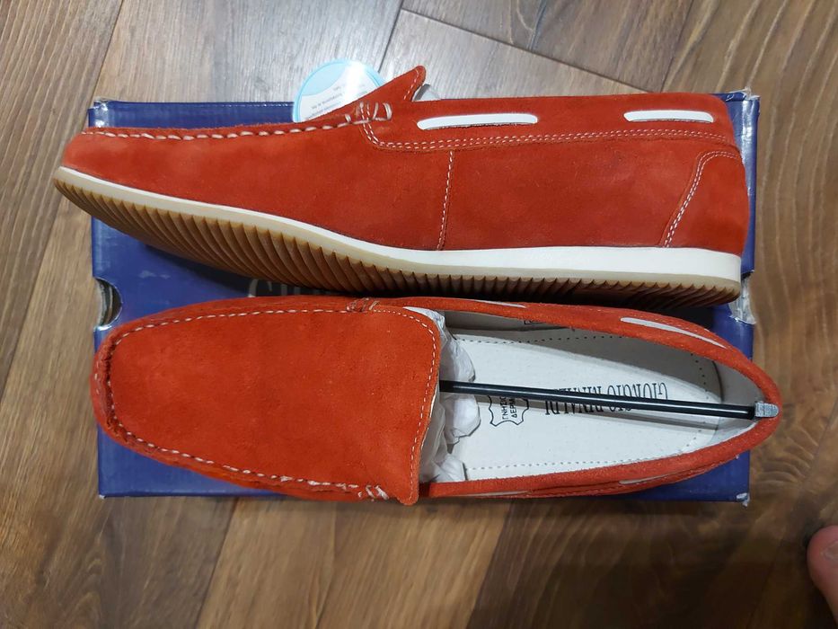 Mocasini noi barbati G.R. piele naturala de culoare rosie