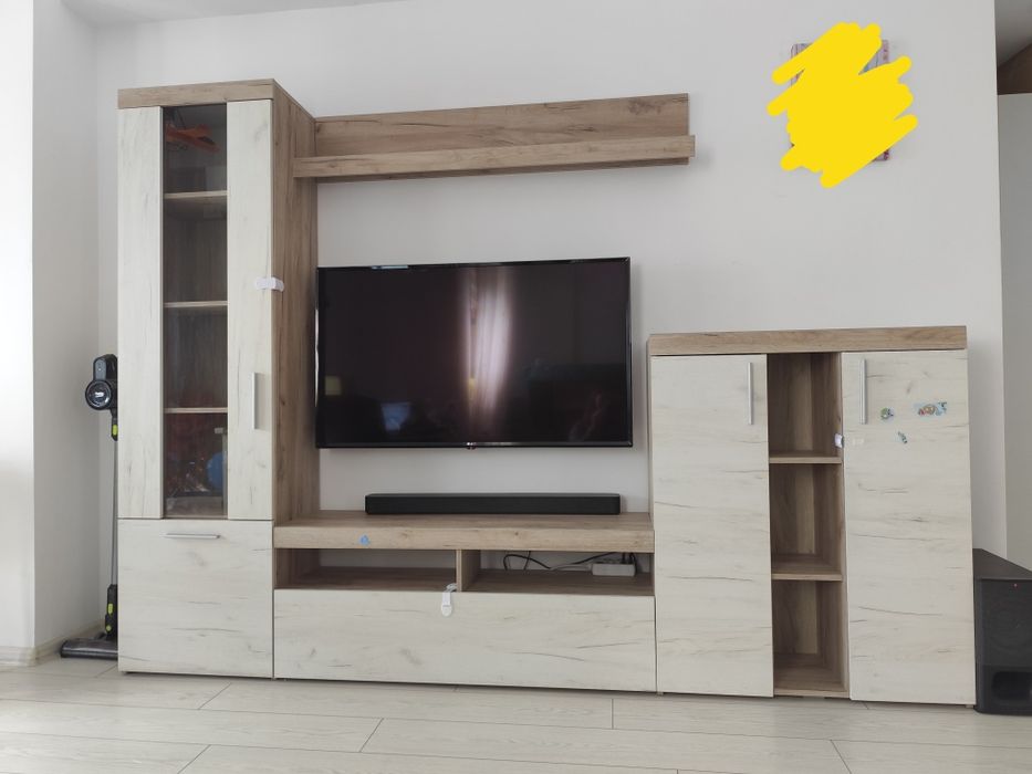 Mobila/biblioteca living din PAL melaminat, dimensiuni 262x195x35 cm