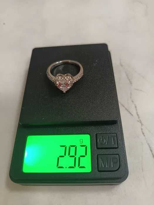 Сребърен пръстен с цирконий сърце, НОВ, размер 6, размер 7