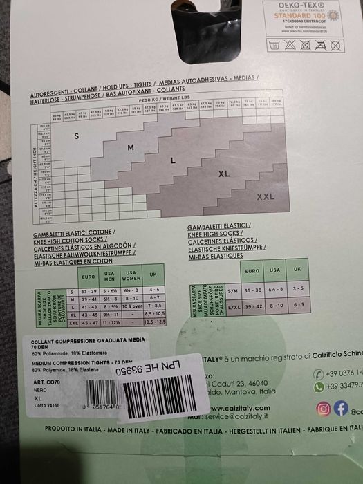 Colanți XL și ciorapi XL-5 medicali CALZITALY compresie medie