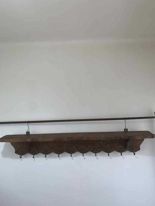 Cuier din lemn masiv cu 10 agatatorii din bronz