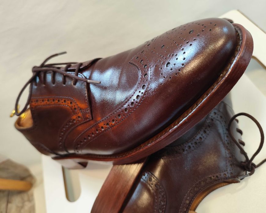 Pantofi derby brogue 45 46 Henry Kayes lucrati manual piele naturala