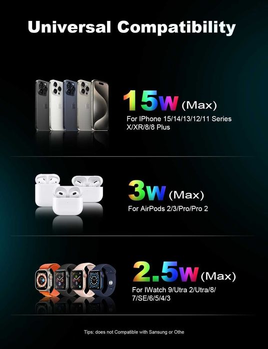 Безжично зарядно устройство VAFOTON 4 в 1