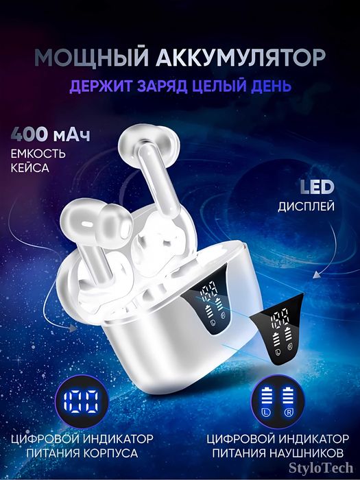 Беспроводные наушники с микрофоном, сенсорные с шумоподавлением