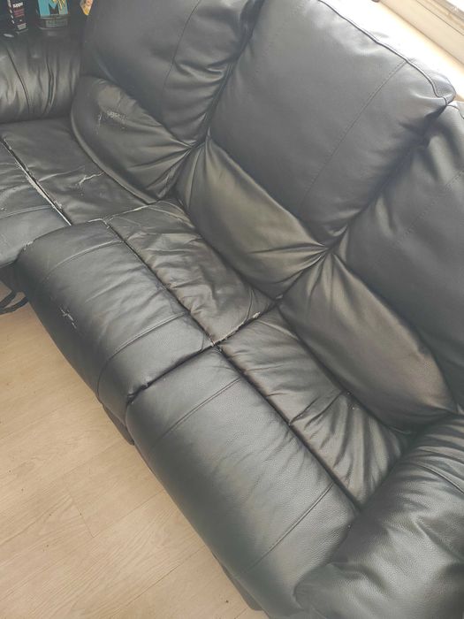 Кожени дивани естествена кожа комплект 3бр.Релакс фунция