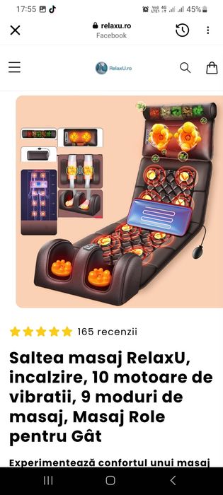 Saltea masaj electrică cu încălzire, 10 motoare, telecomandă