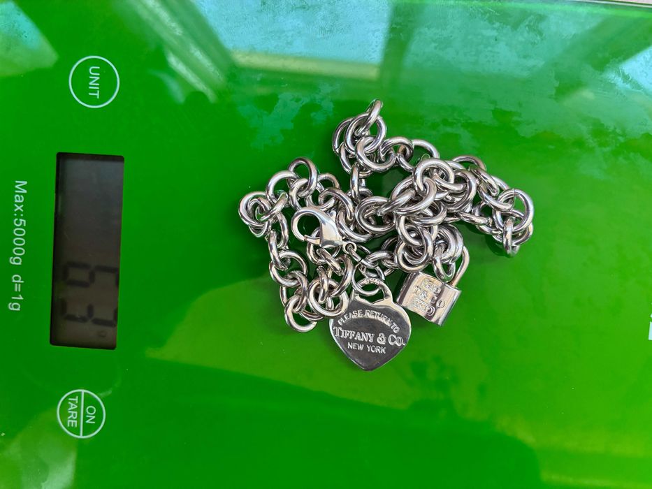 Масивна сребърна верижка - колие  с катинар и сърце Тифани / Tiffany