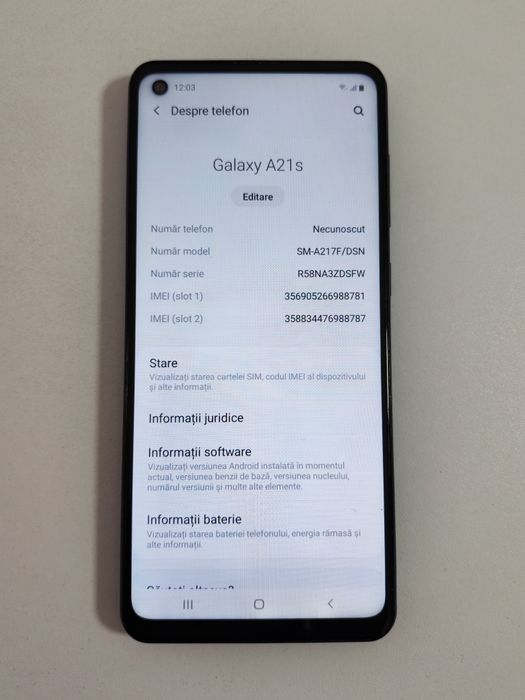 Samsung Galaxy A21s, stare buna, autonomie baterie mare