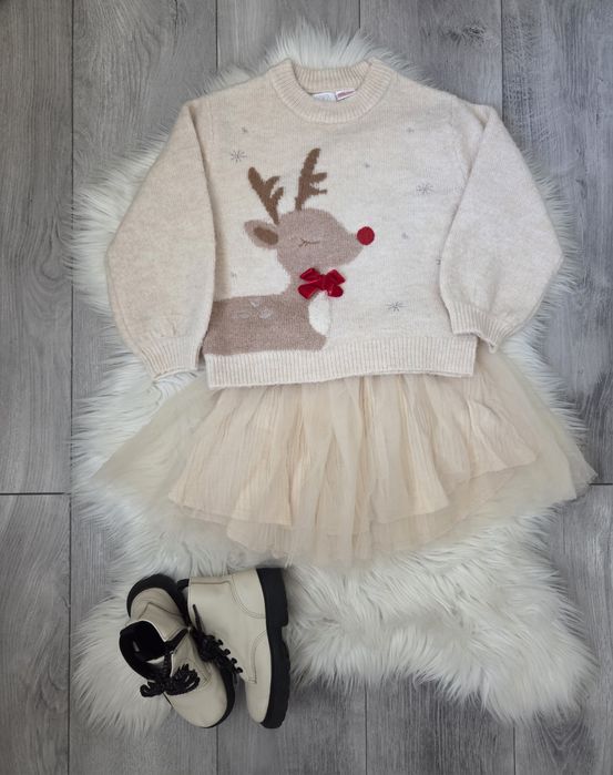 Pulover Zara pentru fetita cu motive de Craciun,  m 116 cm