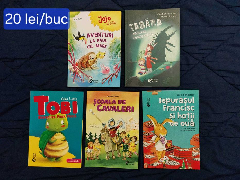 Lot 5 Carti Aventura Copii 6-10 ani - Booklet Fiction - Tobi, Jojo, Tabara Cercetasilor