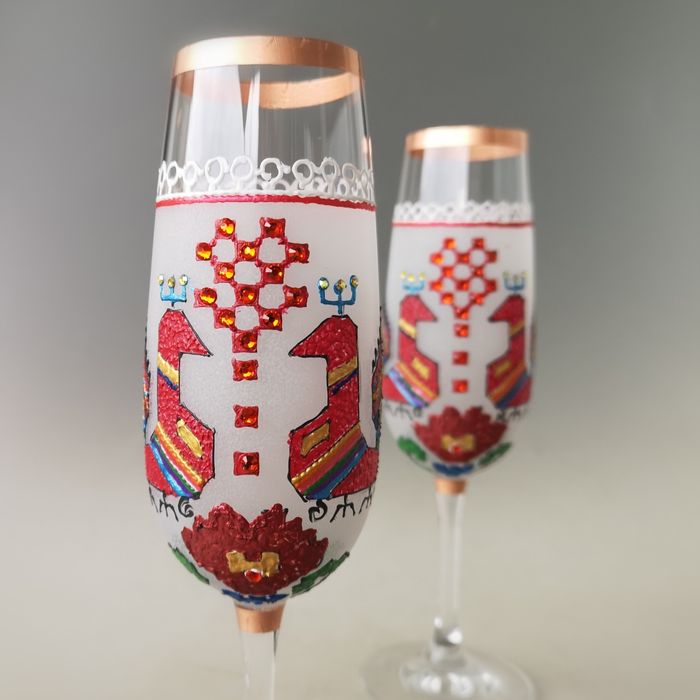 Сватбени чаши ритуални шевица, ръчно рисувани