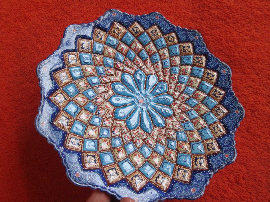 cadou rar farfurie Persian Meenakari handmade Iran 1980 metalica