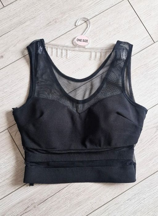 Нова дамска черна блестяща блуза боди Caramella Fashion топ екип сет