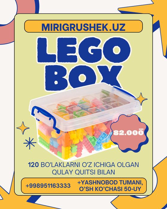 Lego barcha turdagi Biz naxt va perechisleniyaga donaga va optomga