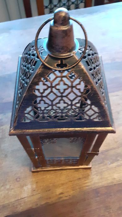 фенер метален за свещ кандило или други, състарено злато