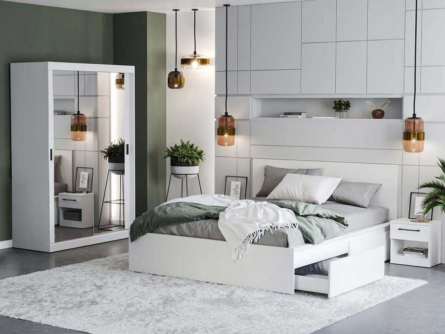 Set Dormitor Nordis Alb C19 cu oglinda - Transport Gratuit