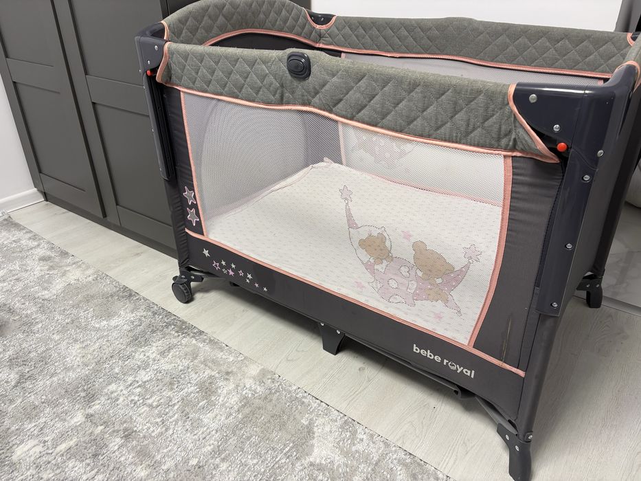 Patut bebelusi 0-3 ani bebe royal pliabil cu saltea din cocos inclusa